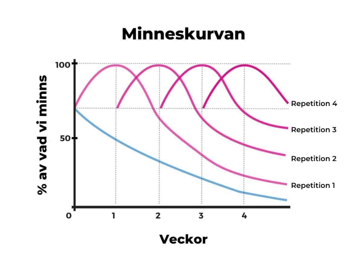 Glömskekurvan: hur mycket av en föreläsning vi minns över tid, med och utan repetition