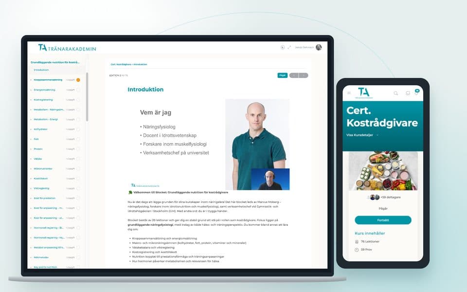 Kostrådgivarutbildningens studieportal på dator och mobil