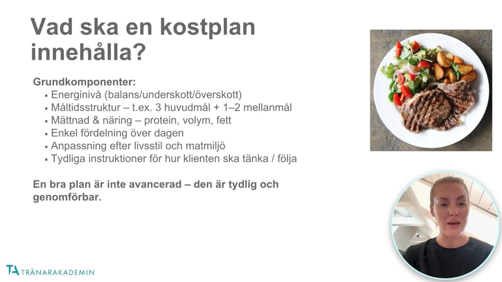 Videolektion om hur en kostplan byggs upp med läraren synlig i bild